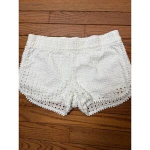 Lilly Pulitzer Target Eyelet Shorts Womens XS White EUC Pom Pom Trim Beachy